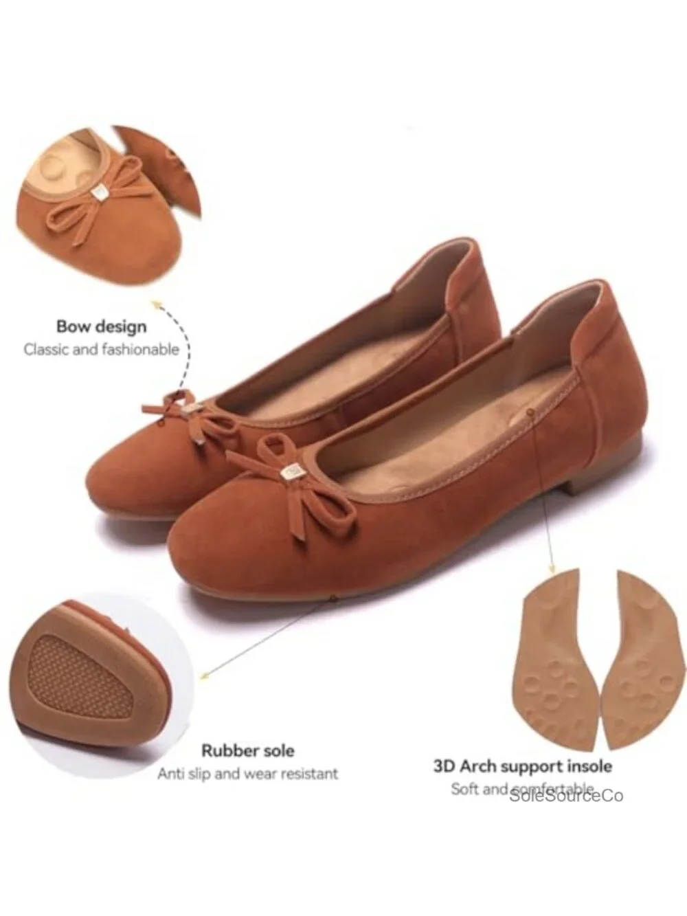 Women's Ballet Flats Round Toe Bow Bowknot Dressy Shoes Memory Foam Arch